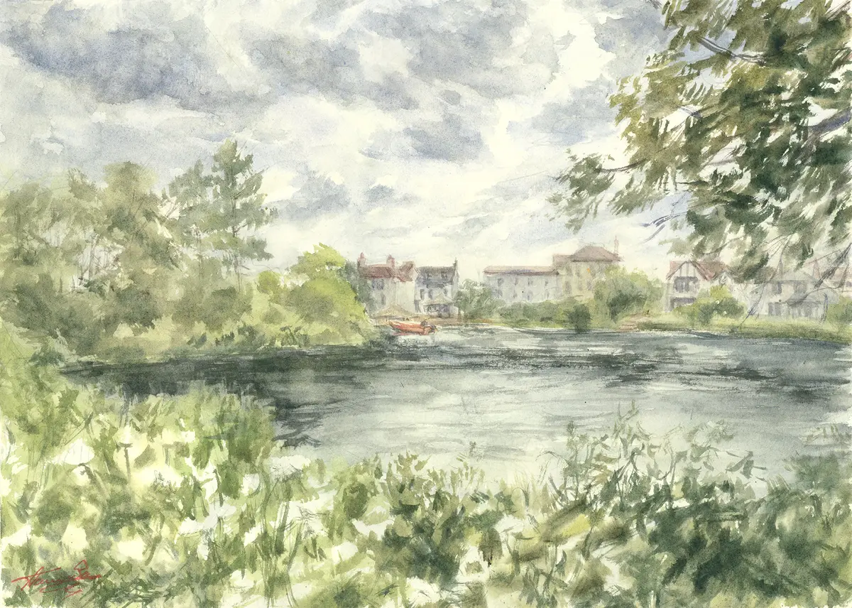 Before the Rain, Eel Pie Island, an original watercolour painting by Nadia Poe