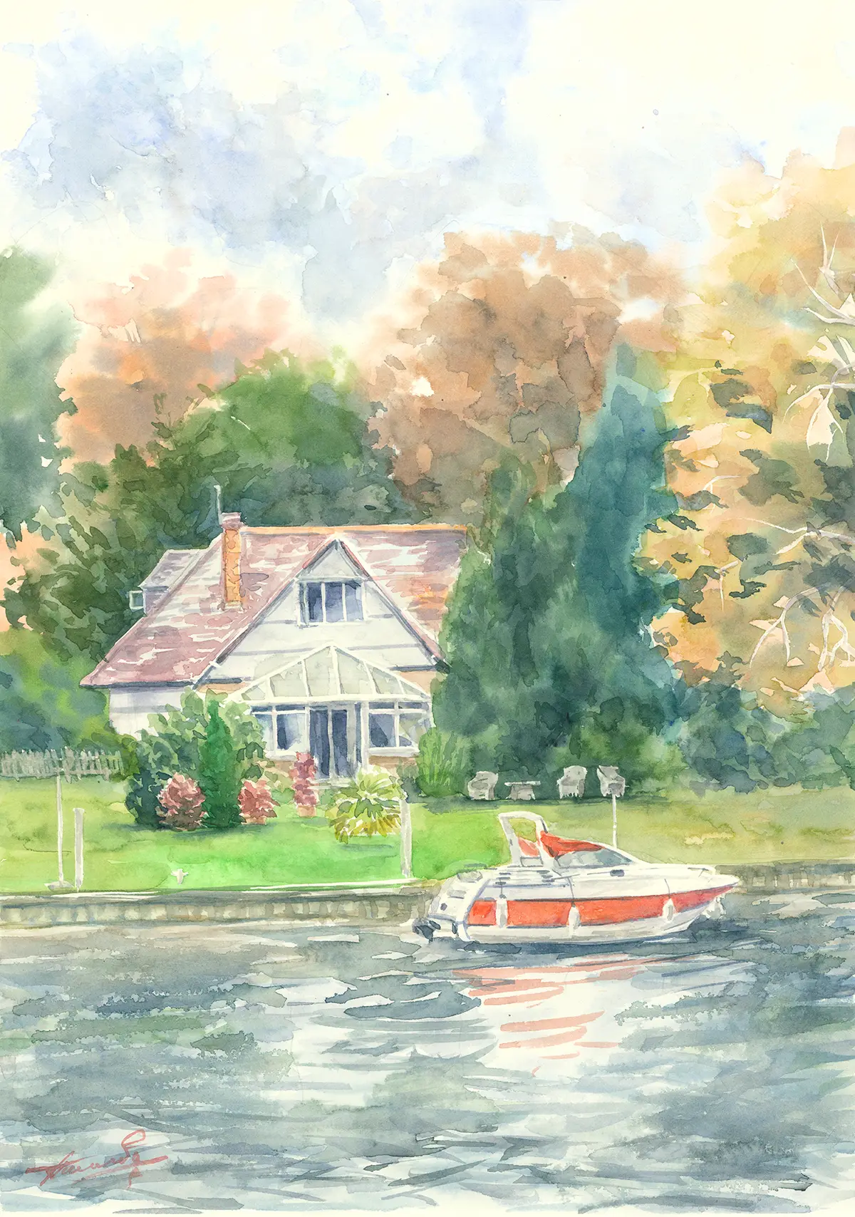 Staines in September, an original watercolour painting by Nadia Poe