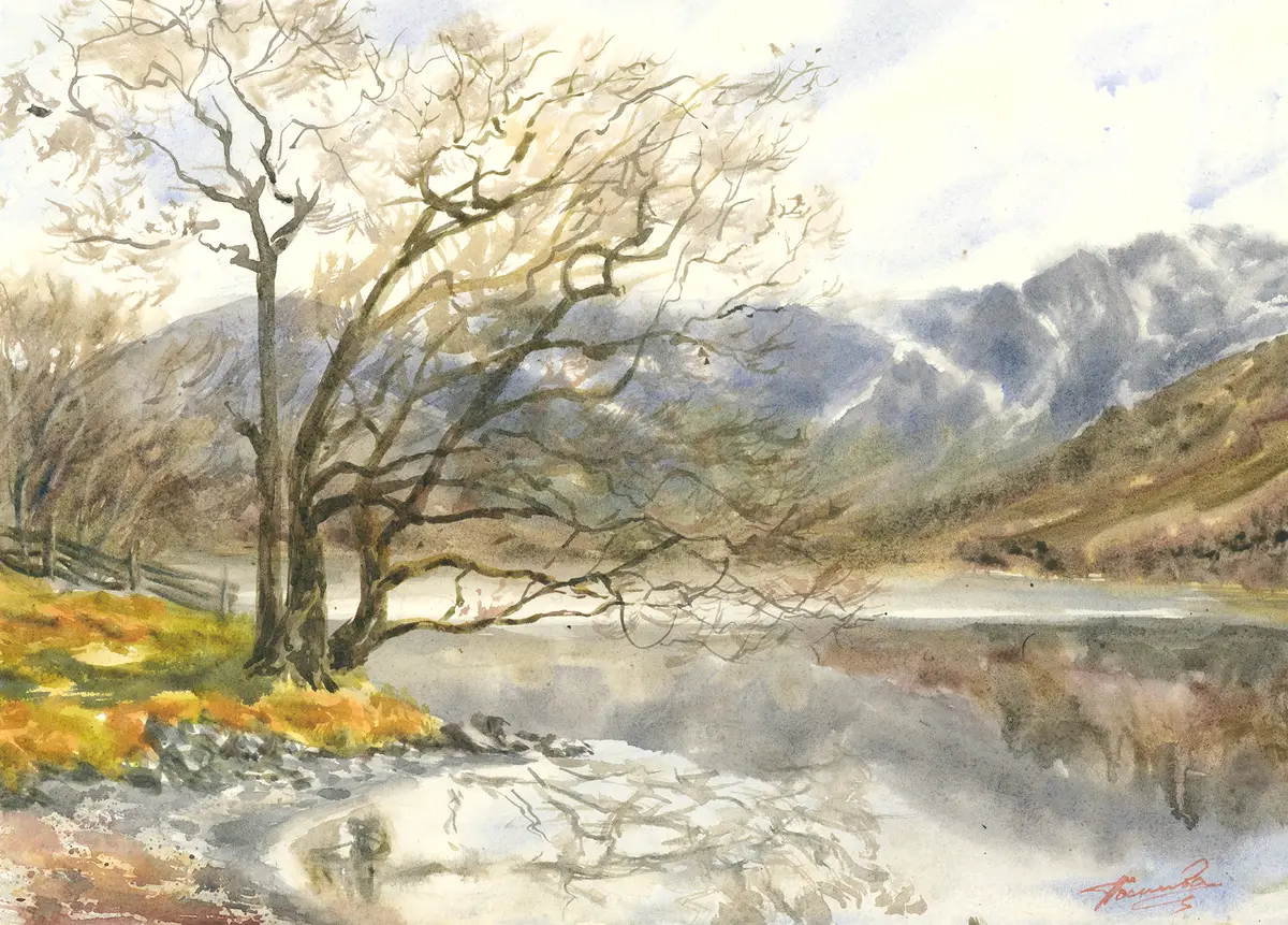 Buttermere Shoreline, an original watercolour painting by Nadia Poe