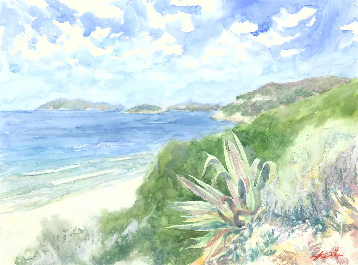 Summer in Zakynthos, an original watercolour painting by Nadia Poe